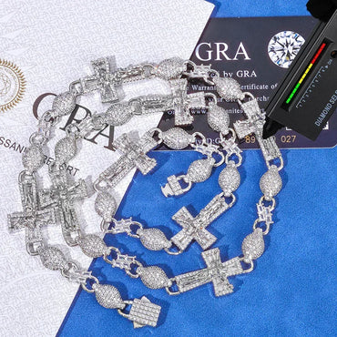 Moissanite Cross Pendant with Bead Chain for Men in S925 Sterling Silver - CaratixJewelry