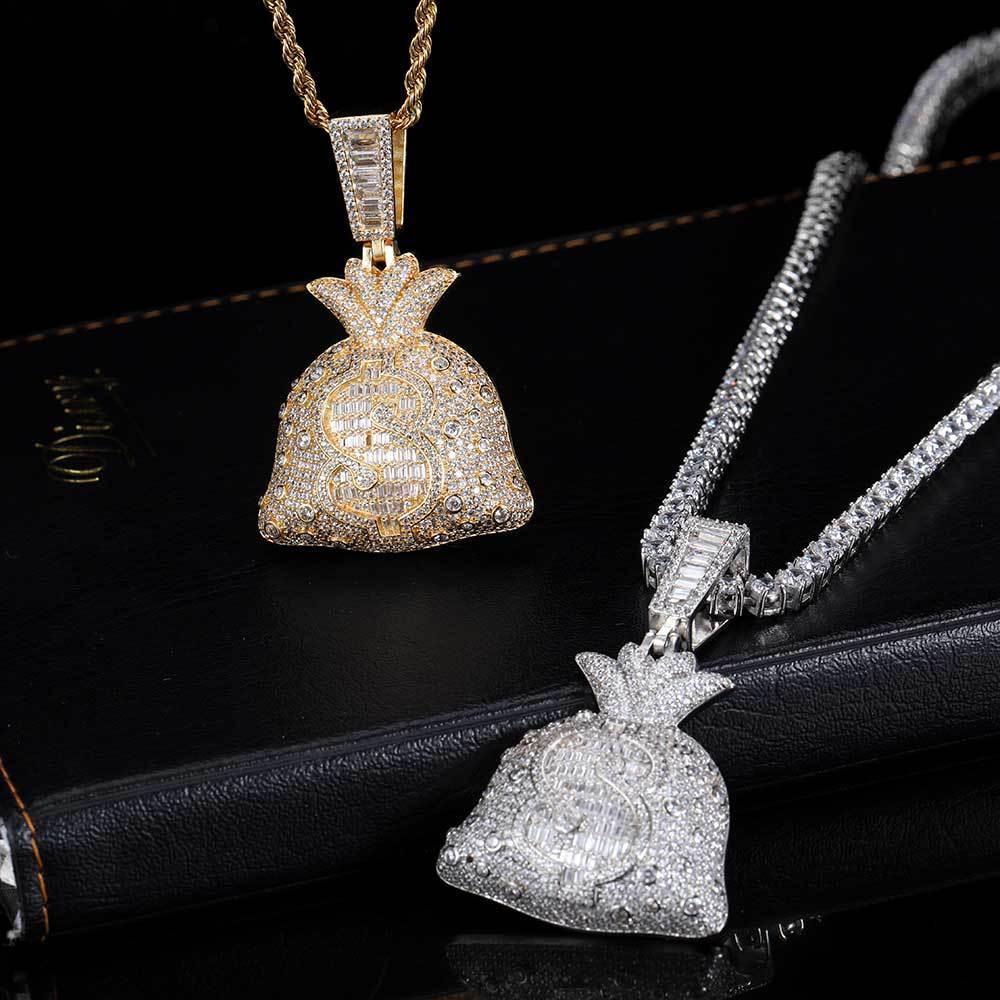 Money Bag Ice Pendant Zircon Hip Hop Jewelry Necklace for Men | Caratix Jewelry - CaratixJewelry
