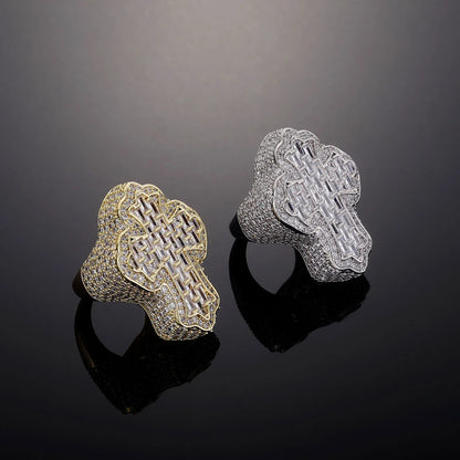Men's Iced Out Cross Ring | Baguette Cut Hip Hop Faith Band | Caratix
