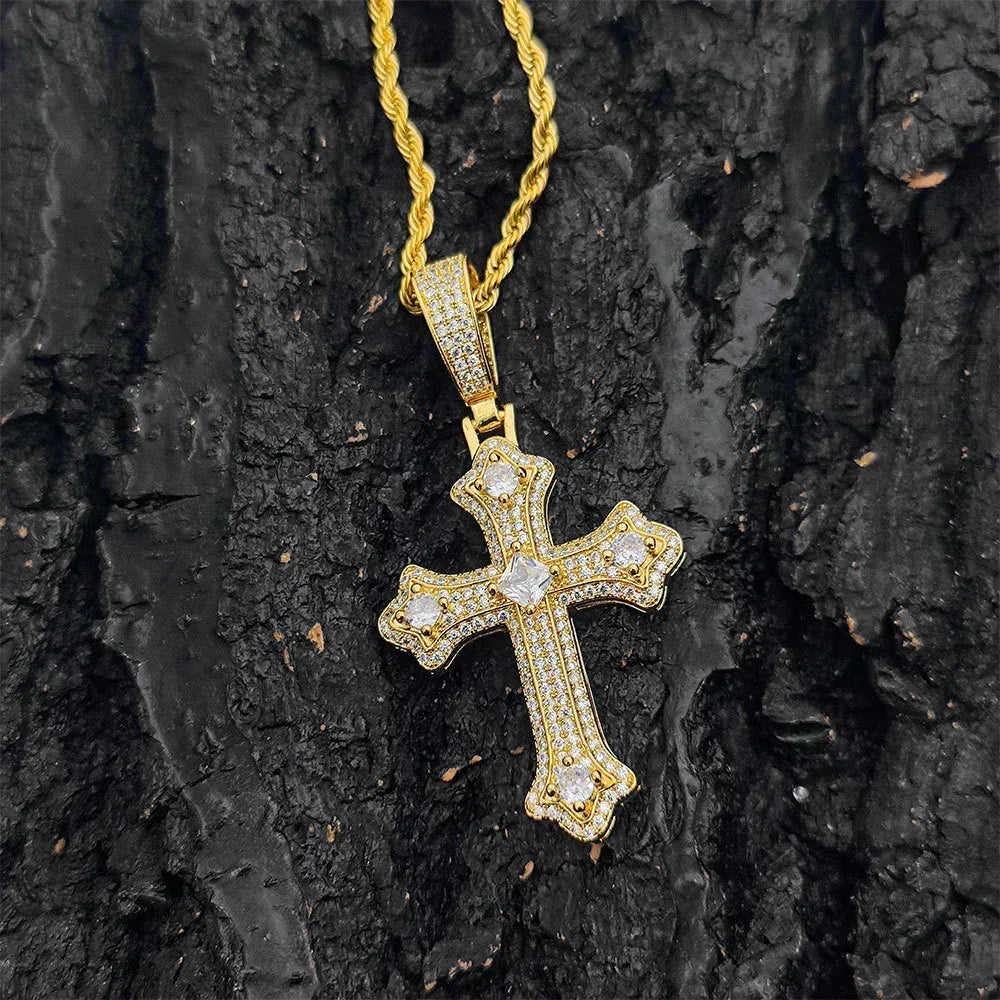 Custom Full Cross Pendant Necklace with Zircon Stones for Men | Caratix Jewelry - CaratixJewelry