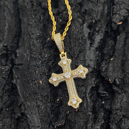 Custom Full Cross Pendant Necklace with Micro-Pave Zircon Stones for Men | Caratix Jewelry - CaratixJewelry