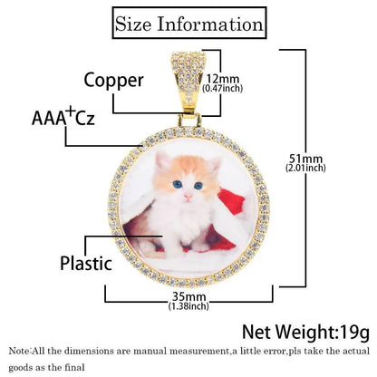 Custom Small Round Photo Pendant Necklace with Zircon Stones for Men | Caratix Jewelr - CaratixJewelry