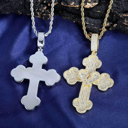Iced Out Broken Heart Cross Pendant Necklace Zircon Chrome Heart Crossr Style | Caratix Jewelry - CaratixJewelry