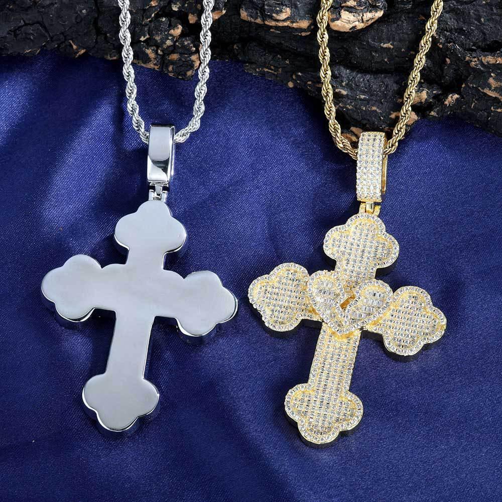 Broken Heart Cross S925 Silver Moissanite Rapper Chain Necklace | Caratix Jewelry - CaratixJewelry