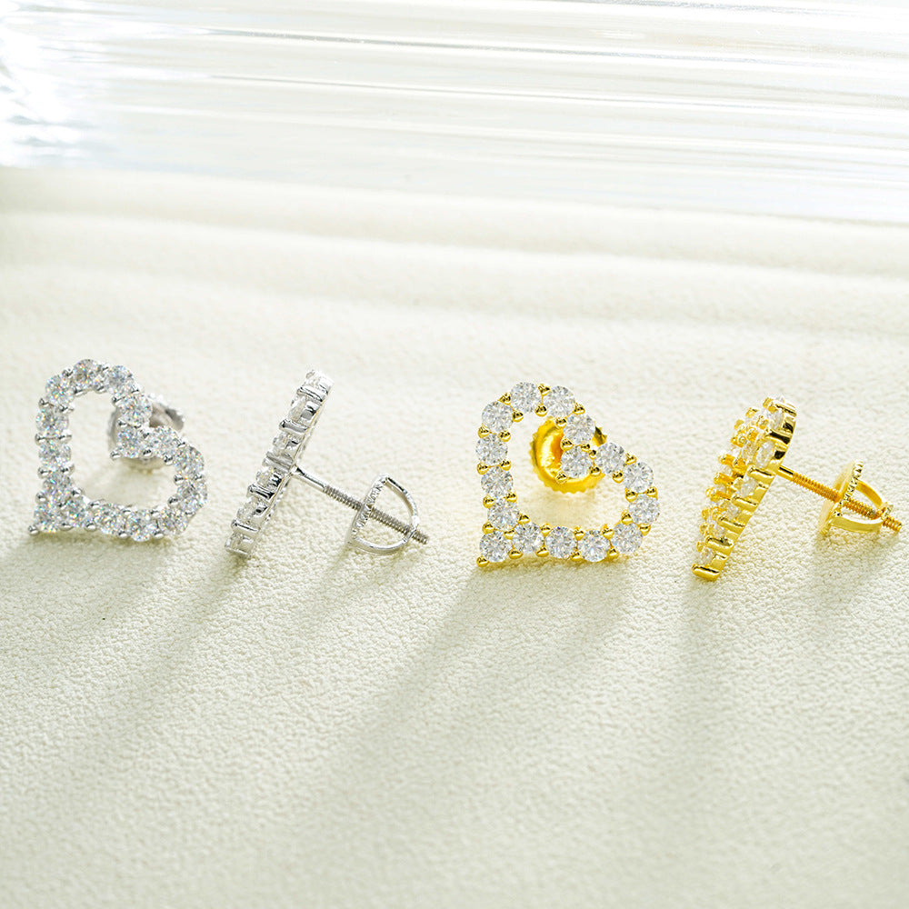 S925 Sterling Silver Heart-Shaped Moissanite Studs | D Color VVS1 Diamond Tester Proven | Caratix