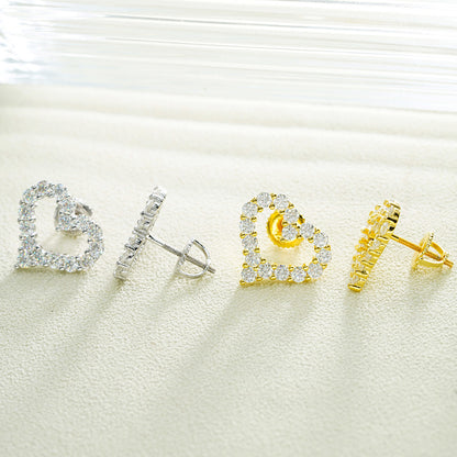 S925 Sterling Silver Heart-Shaped Moissanite Studs | D Color VVS1 Diamond Tester Proven | Caratix
