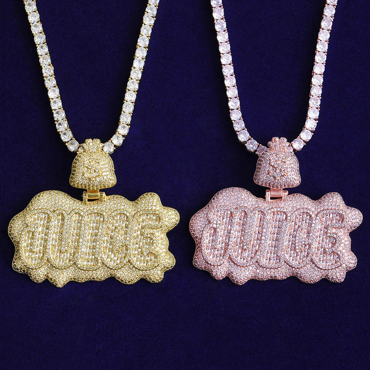 Iced Out "JUICE" Letter Pendant | Men's Real Copper CZ Necklace | 3D Bubble Letter Hip Hop Bling | Luxury Power & Influence Statement | Caratix - CaratixJewelry