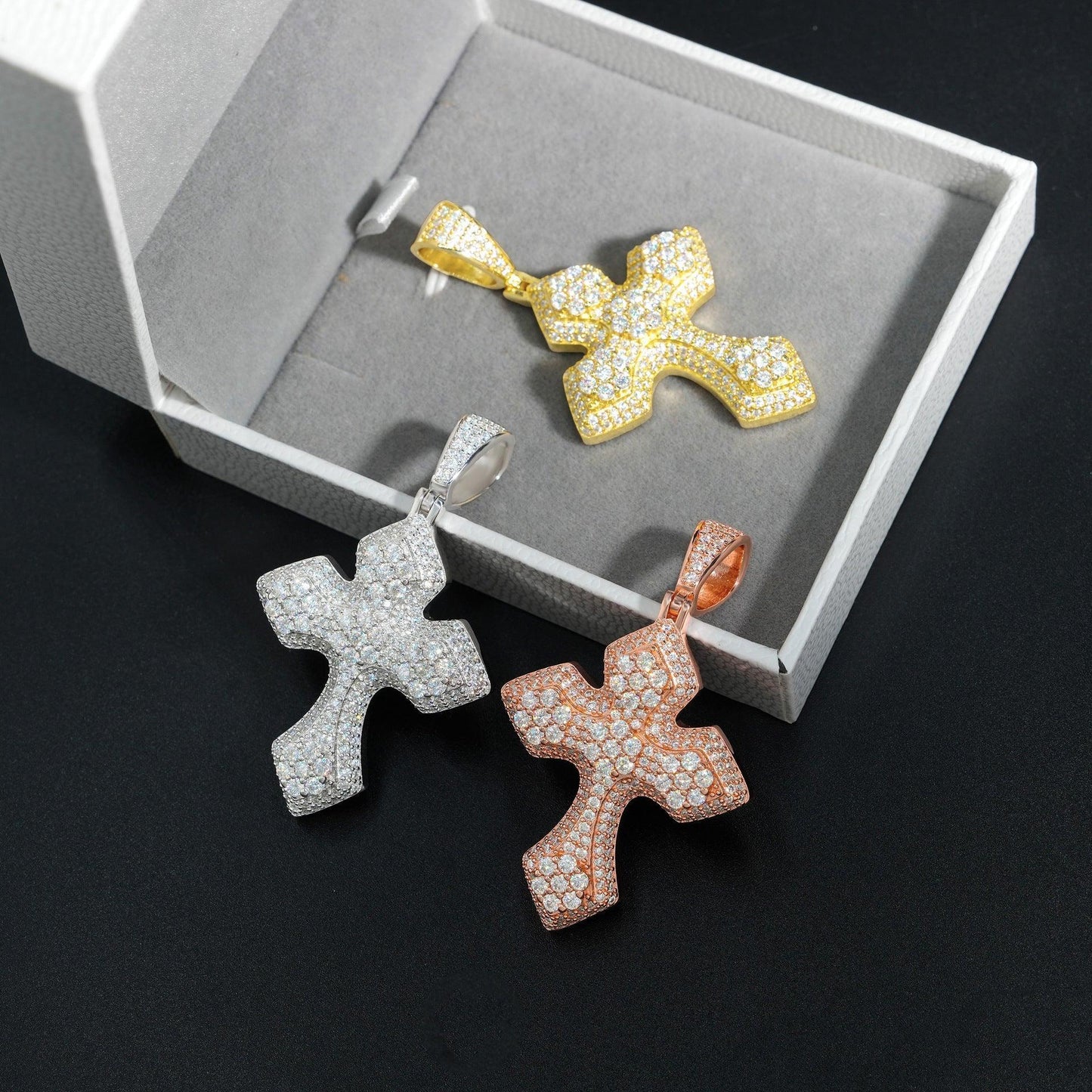 New S925 Silver Moissanite Cross Pendant – Unisex Hip-Hop Style Necklace - CaratixJewelry