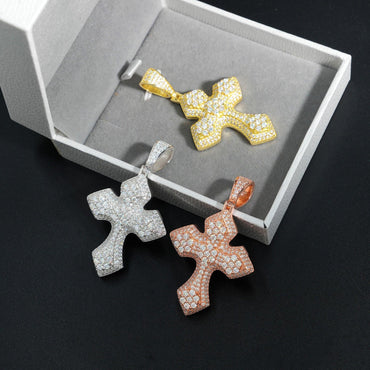 New S925 Silver Moissanite Cross Pendant – Unisex Hip-Hop Style Necklace - CaratixJewelry