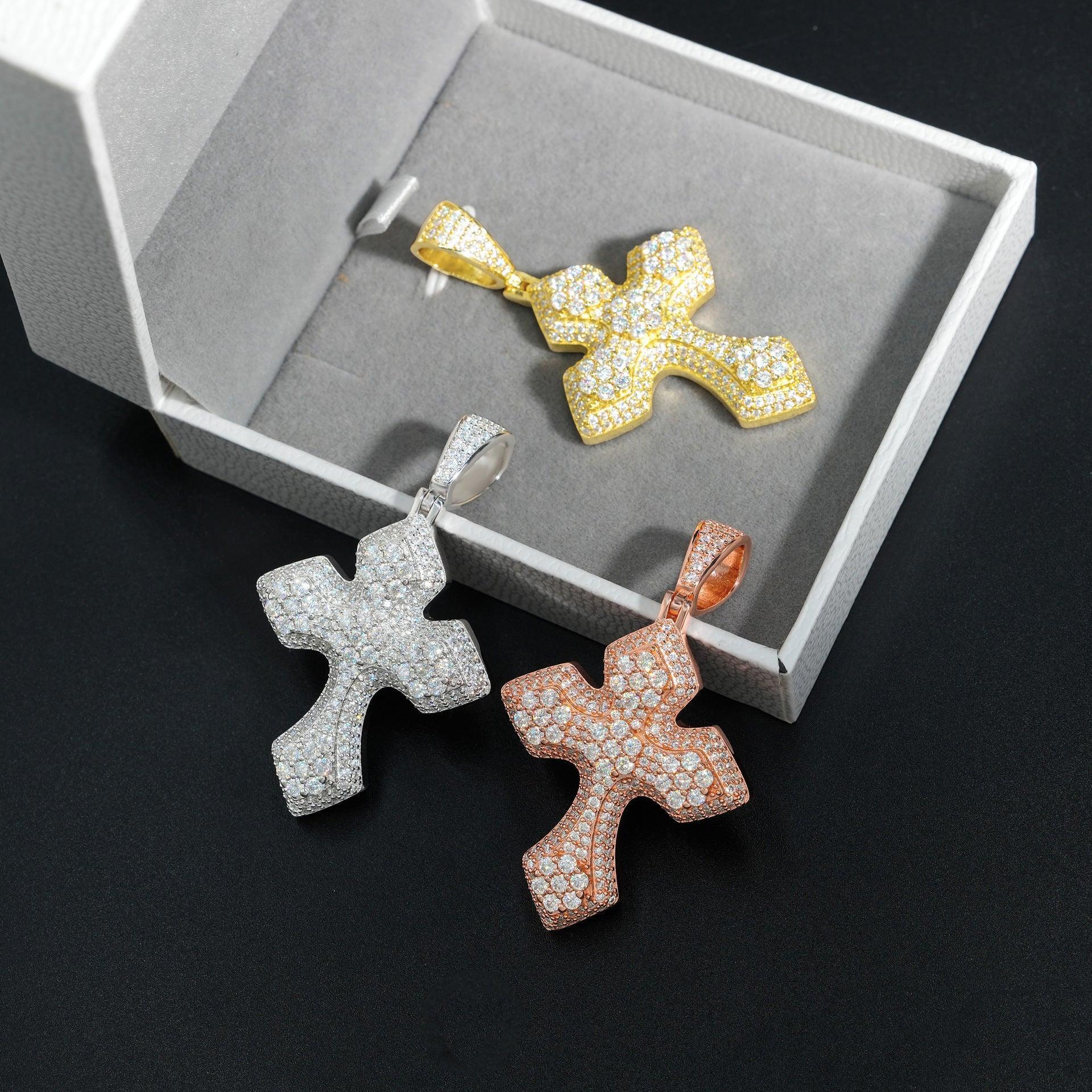 New S925 Silver Moissanite Cross Pendant – Unisex Hip-Hop Style Necklace - CaratixJewelry