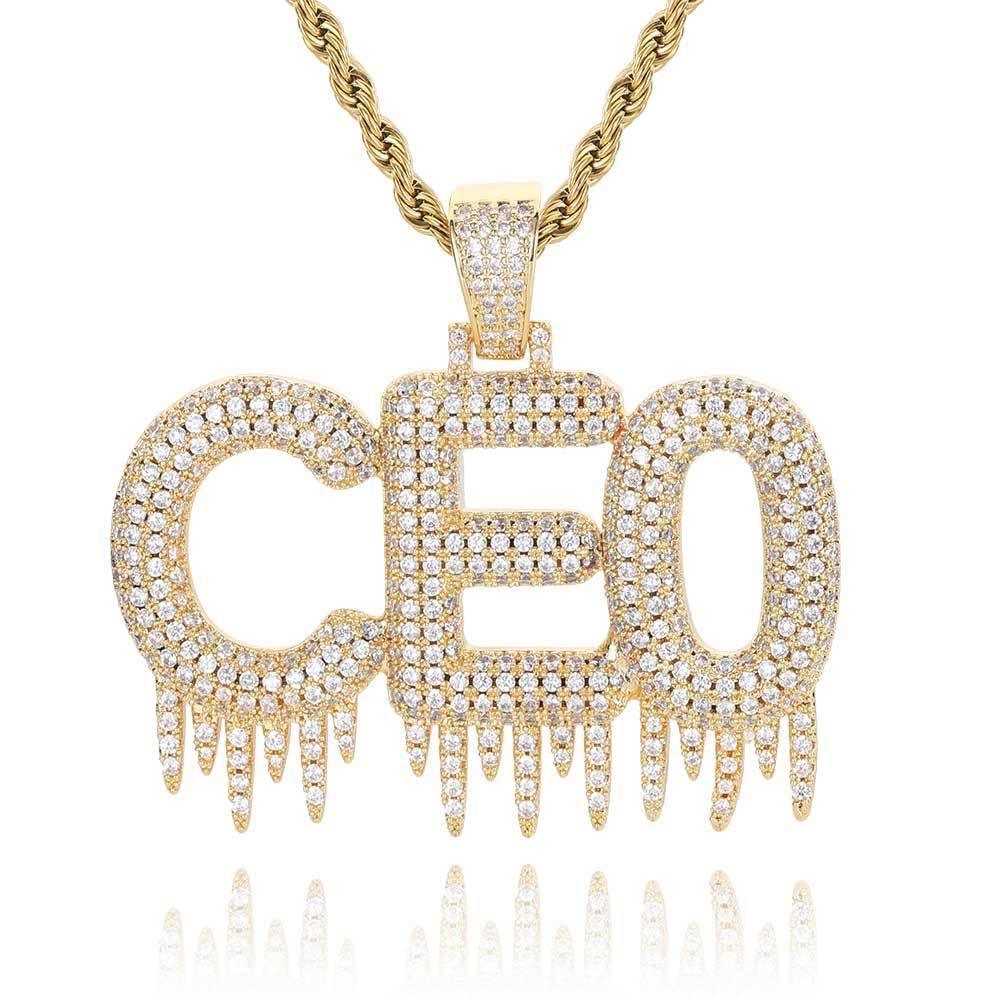 Ice Bar Letter Pendant Necklace with Copper Frame and Zircon Stones for Men | Caratix Jewelry - CaratixJewelry