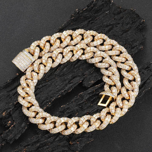 21mm Iced Out Cuban Link Chain Necklace Triple Row Zircon - CaratixJewelry