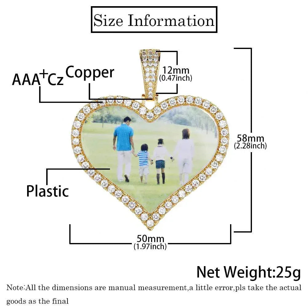 Custom Heart Photo Pendant Necklace with Zircon Stones for Men | Caratix Jewelry - CaratixJewelry
