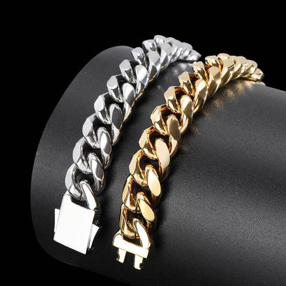 Custom Stainless Steel Cuban Chain Necklace with Zircon Stones & Spring Clasp for Men | Caratix Jewelry - CaratixJewelry