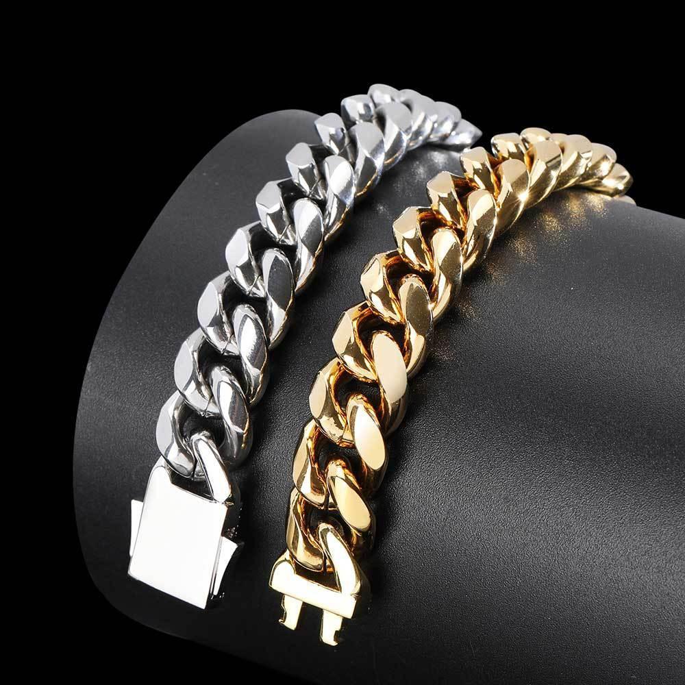 Custom Stainless Steel Cuban Chain Bracelet with Zircon Stones and Spring Clasp for Men | Titanium Steel Jewelry – Caratix Jewelry - CaratixJewelry