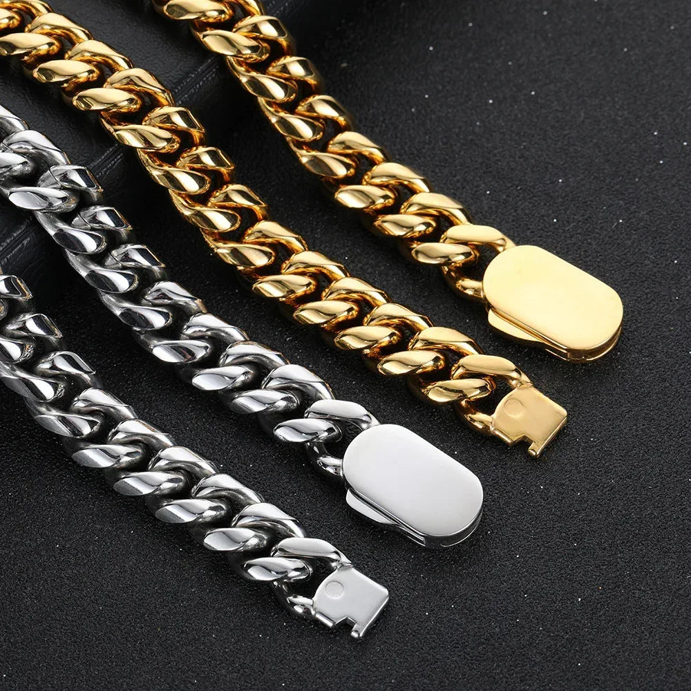 Stainless Steel Cuban Chain Necklace with Spring Clasp Titanium Steel for Men | Caratix Jewelry - CaratixJewelry