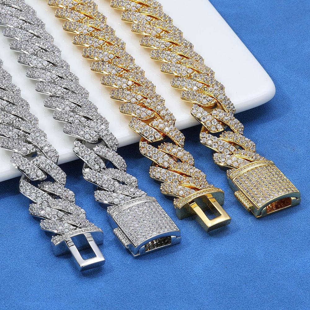 Custom 15mm S925 Sterling Silver Rhombus Cuban Chain | Double-Row Iced Out Jewelry | Caratix - CaratixJewelry