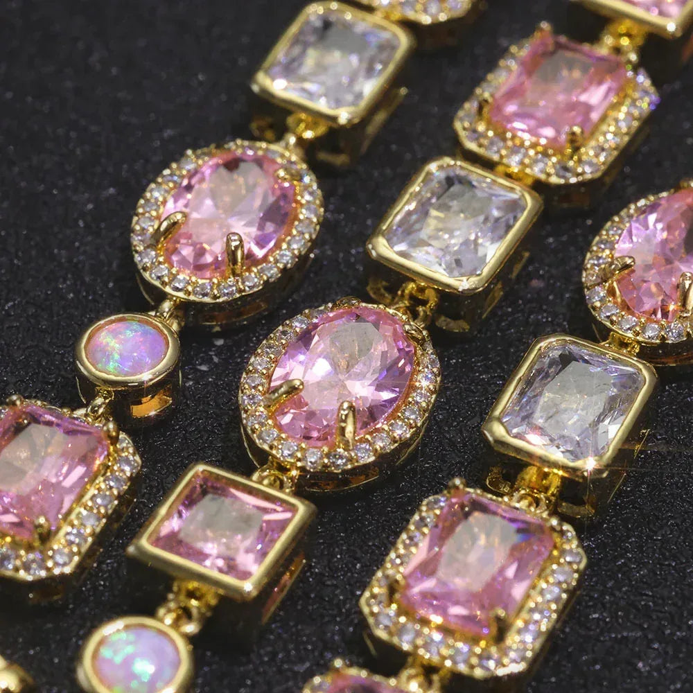 Custom 10mm Pink Gemstone & Opal Necklace | Modern Hip Hop Bling | Caratix - CaratixJewelry