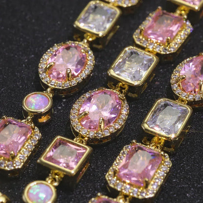Custom 10mm Pink Zircon & Opal Necklace | Vibrant Rapper Iced Out Chain | Caratix - CaratixJewelry