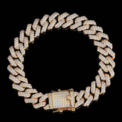 12mm Double Row Cuban Chain Bracelet with 18K Gold - CaratixJewelry