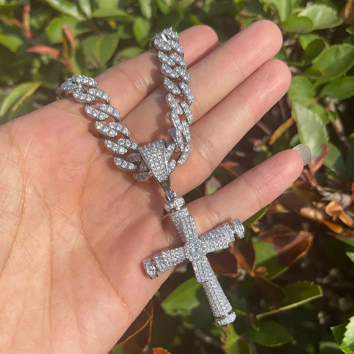 Men's 3D Stacked Crucifix Necklace | Premium Copper CZ "Double Cross" Jewelry - CaratixJewelry