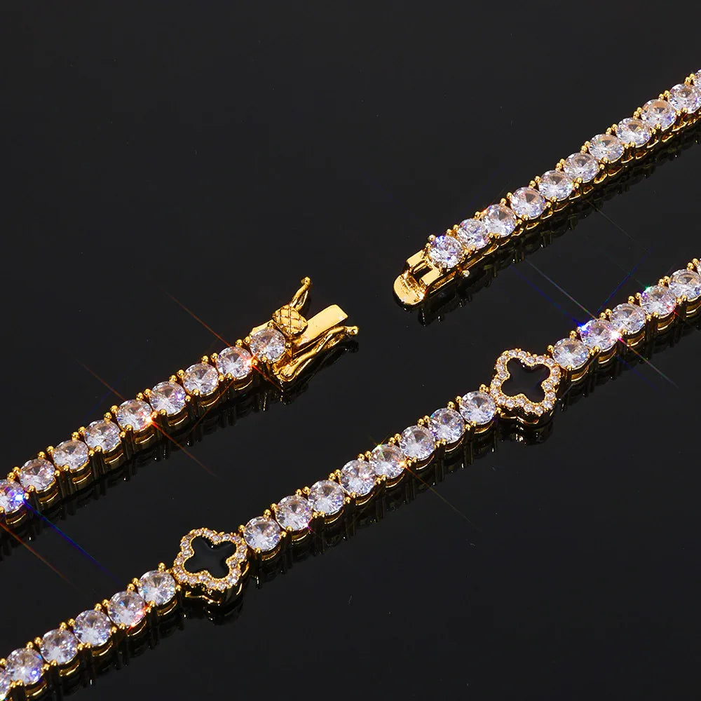 5mm Men's S925 Sterling Silver Clover Tennis Chain | Iced Out Zircon Necklace | Premium Gold Chain Rapper Aesthetic | Caratix - CaratixJewelry