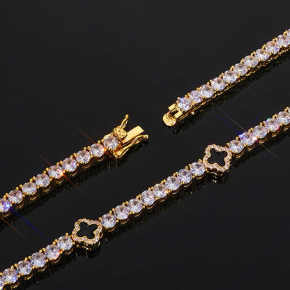 5mm Men's S925 Sterling Silver Clover Tennis Chain | Iced Out Zircon Necklace | Premium Gold Chain Rapper Aesthetic | Caratix - CaratixJewelry