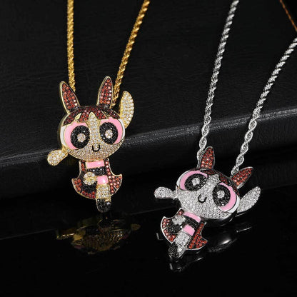 Powerpuff Girls Cartoon Pendant Necklace with Copper Frame and Zircon Stones for Men | Caratix Jewelry - CaratixJewelry