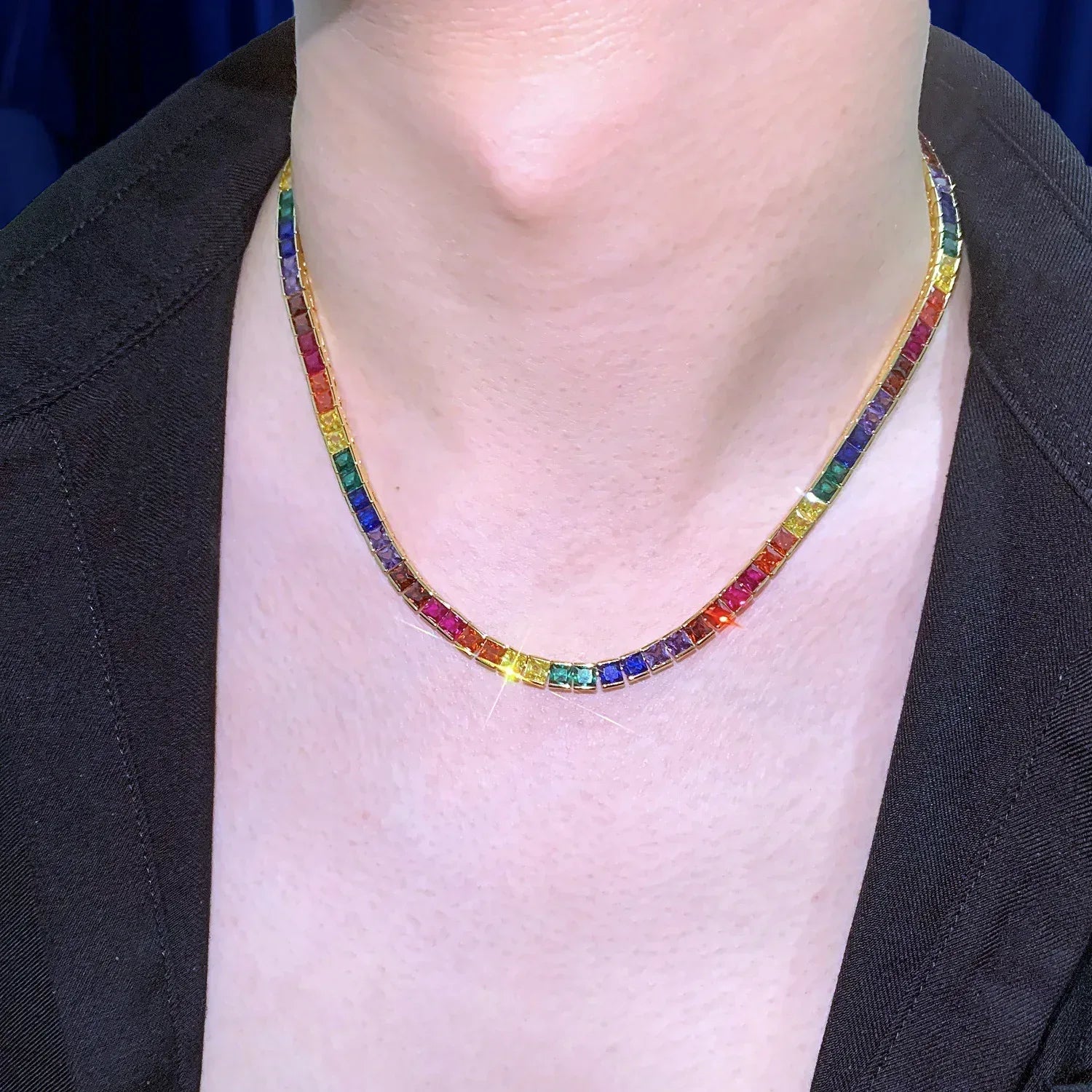 Single Row Rainbow Tennis Chain Necklace with Copper & Colorful Zircon | Hip Hop Jewelry | Caratix Jewelry - CaratixJewelry