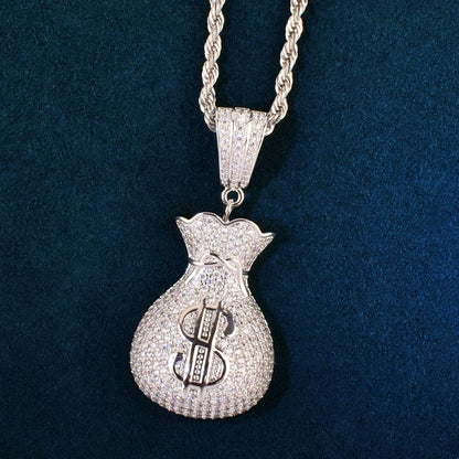 Iced Out Money Bag Pendant | CZ Hip Hop Men’s Streetwear Fashion Jewelry - CaratixJewelry