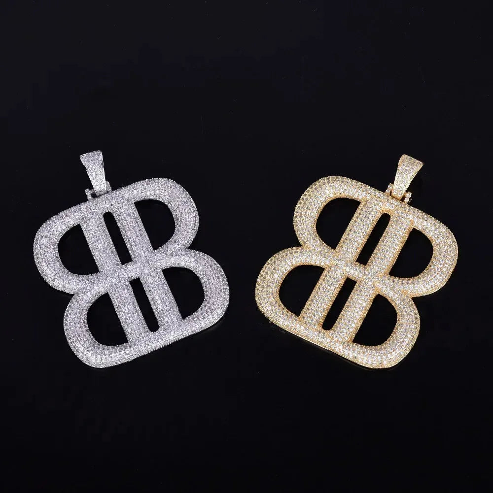 Iced Out Double "B" Letter Pendant | Men's Symmetrical Monogram Necklace | Premium Copper CZ Initial Jewelry | Luxury Designer Style Bling | Caratix - CaratixJewelry