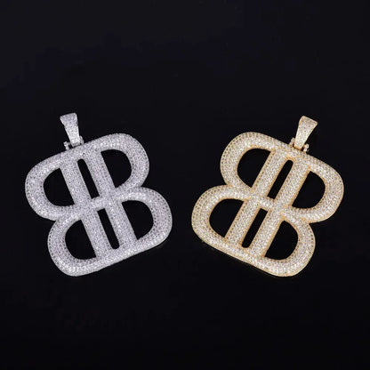 Iced Out Double "B" Letter Pendant | Men's Symmetrical Monogram Necklace | Premium Copper CZ Initial Jewelry | Luxury Designer Style Bling | Caratix - CaratixJewelry