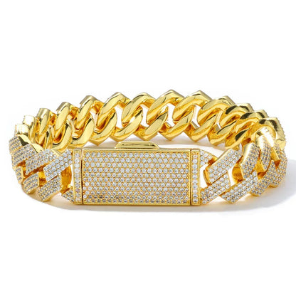 Iced Out Cut Cuban Bracelet Triple Row Zircon Cuban Link Chain Style - CaratixJewelry