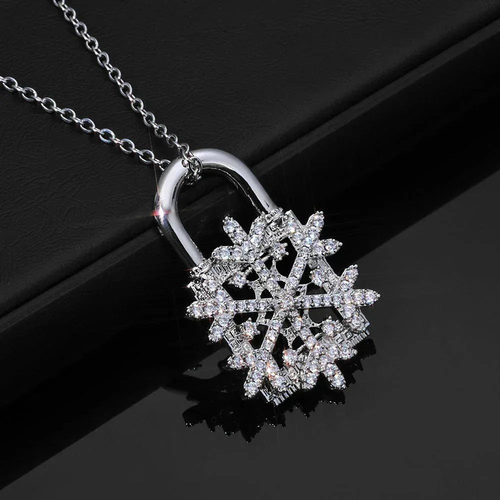 Lock Snowflake Pendant Necklace Zircon Hip Hop Jewelry for Women | Caratix Jewelry - CaratixJewelry