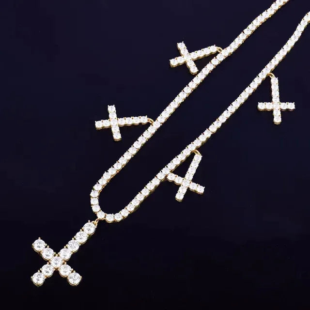 Iced Out Tennis Cross Pendant | Men's Hip Hop Solitaire Necklace Caratix - CaratixJewelry