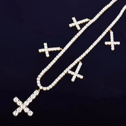 Iced Out Tennis Cross Pendant | Men's Hip Hop Solitaire Necklace Caratix - CaratixJewelry