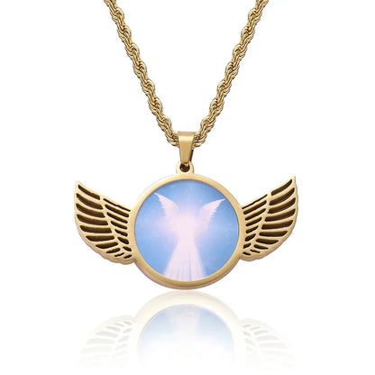 Winged Round Photo Frame Pendant Necklace with Customizable Photo for Men | DIY Stainless Steel Necklace | Caratix Jewelry - CaratixJewelry