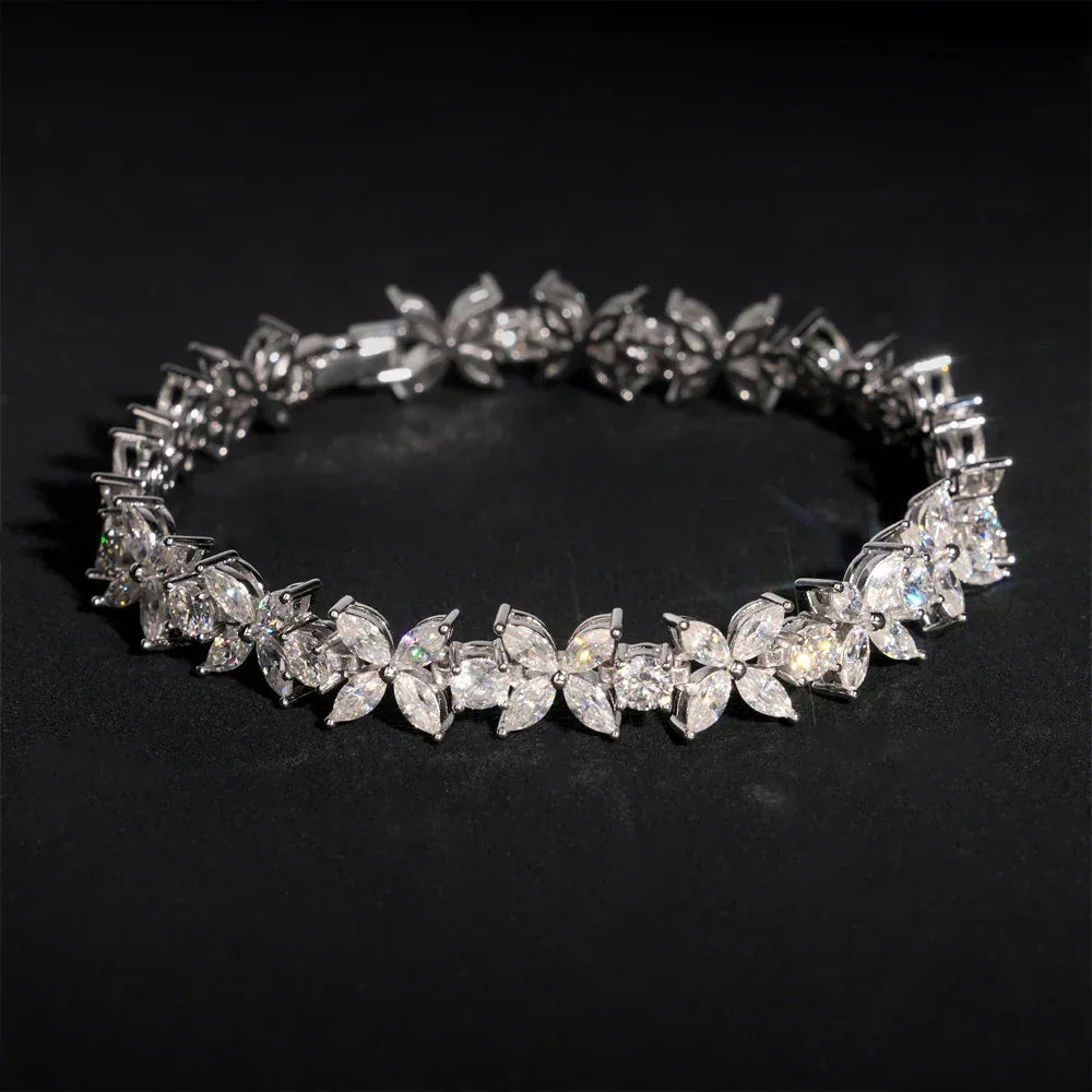 Marquise-Cut Moissanite Bracelet – S925 Sterling Silver Minimalist Iced-Out Unisex Hip Hop Streetwear Jewelry - CaratixJewelry