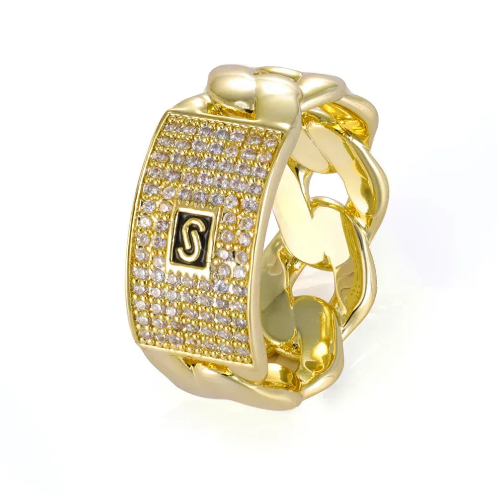 18k Gold Zircon Cuban Ring Hip Hop Jewelry for Men | Caratix Jewelry - CaratixJewelry