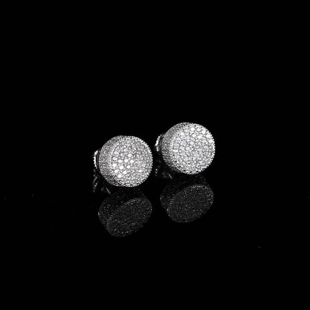 Men's Zircon Round Stud Earrings with Silver Pin | Luxury Hip Hop Jewelry | Caratix Jewelry - CaratixJewelry