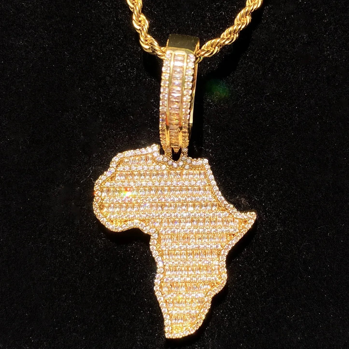 Iced Out Africa Map Pendant | Men's Real Copper CZ Motherland Necklace - CaratixJewelry