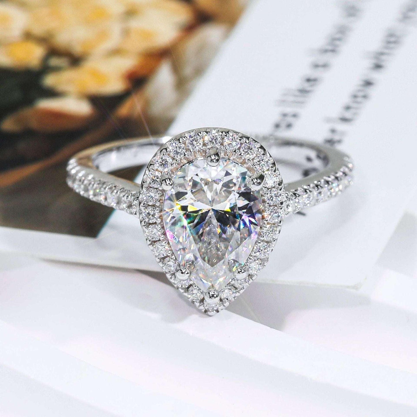 2ct Pear Moissanite Ring | S925 Silver Romantic Women’s Engagement Gift Jewelry - CaratixJewelry