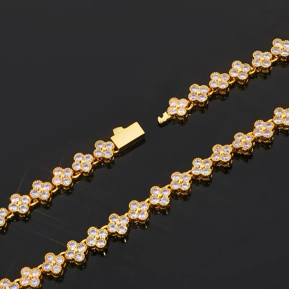 7mm Full Flower Link Bracelet Hip Hop Jewelry Rapper Iced Out Chain for Men | Caratix Jewelry - CaratixJewelry