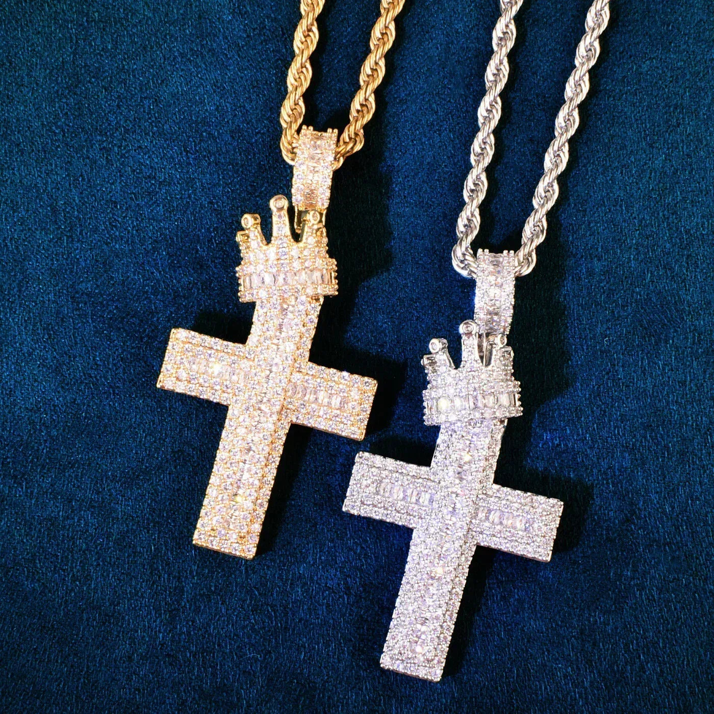 Crown Cross Pendant Necklace | CZ Iced Out Hip Hop Punk Men’s - CaratixJewelry