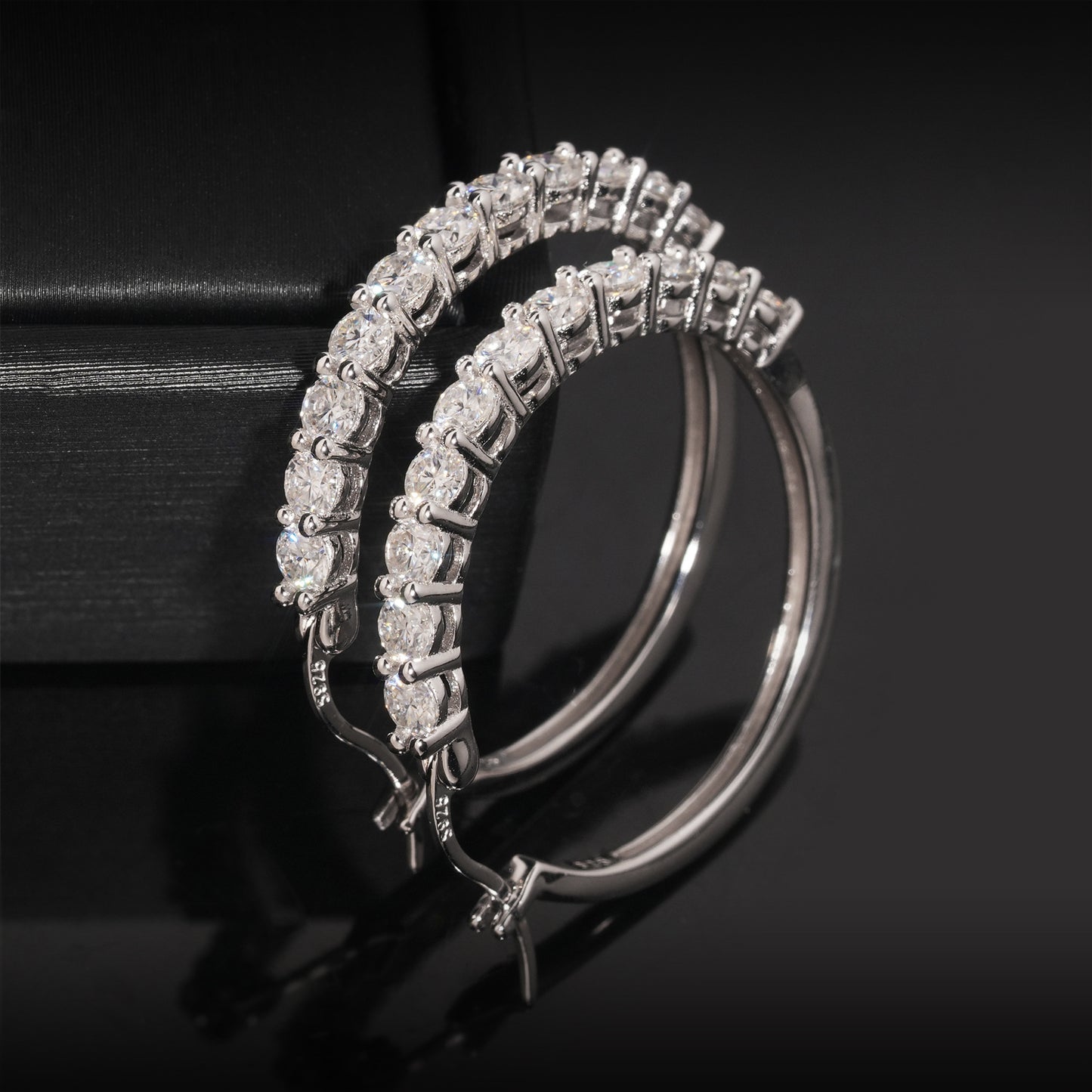S925 Sterling Silver Moissanite Hoop Earrings | D VVS1 Pave Set Hoops | Caratix
