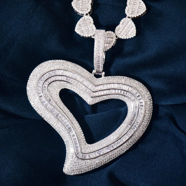 Large Hollow Heart Pendant Necklace | CZ Hip Hop Minimalist Fashion Jewelry - CaratixJewelry