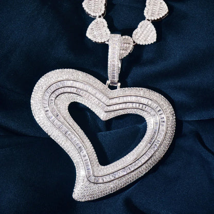 Large Hollow Heart Pendant Necklace | CZ Hip Hop Minimalist Fashion Jewelry - CaratixJewelry