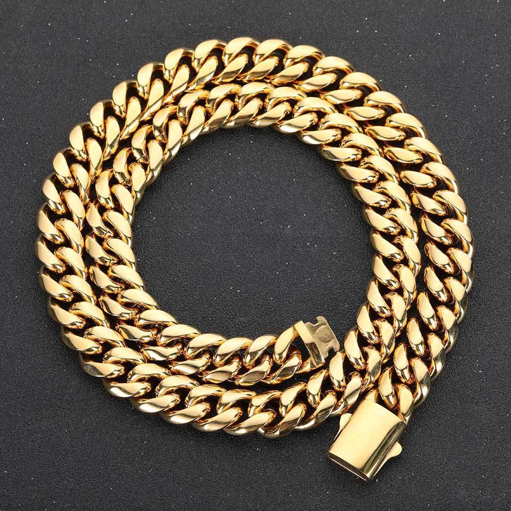 Stainless Steel Cuban Chain Necklace with Spring Clasp Hip Hop Style for Men | Caratix Jewelry - CaratixJewelry