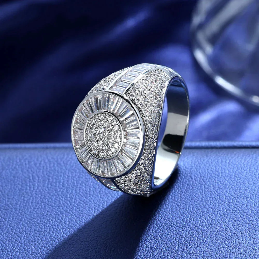 T Cut Zircon Round Ring Rapper Style Hip Hop Jewelry | Caratix Jewelry - CaratixJewelry