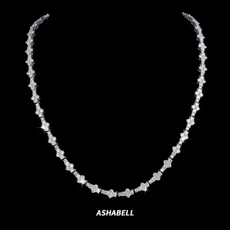 Moissanite Tennis Chain with Cross-Flower Design – S925 Sterling Silver Iced-Out Hip Hop Bracelet/Necklace - CaratixJewelry